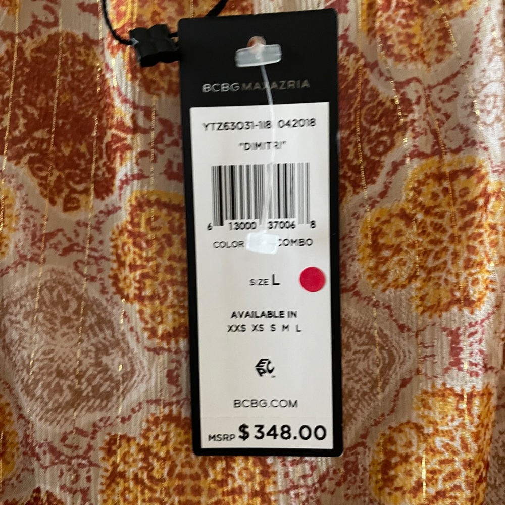 NWT! BCBG Orange hue paisley print dress with spaghetti straps. Size L - Picture 3 of 5